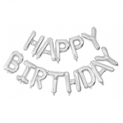 Guirlandes de 13 Ballons Happy Birthday Argent